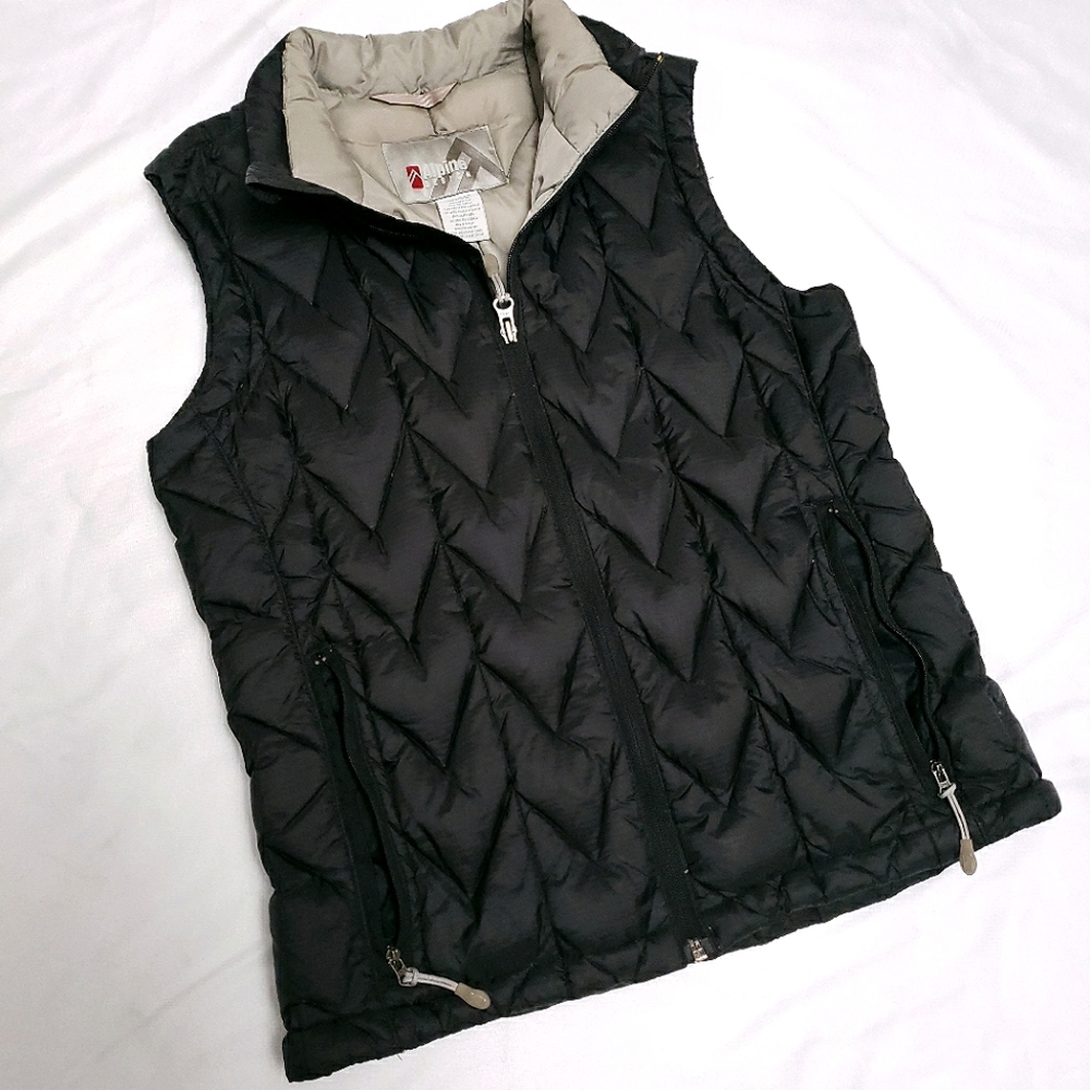 Chevron Black Puffer Down Vest Winter Coat | Size Medium - Alpine Design